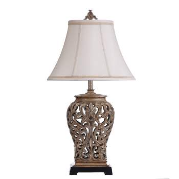 Traditional Table Lamp with Open Lace Textile Shade Silver - StyleCraft