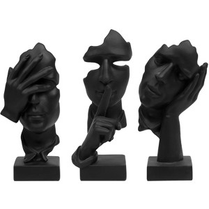 Aoibox 3 Pcs Thinker Statue, Silence is Gold Abstract Art Figurine, No Hear No See No Speak Modern Home Resin Sculptures Decorative Objects - 1 of 4