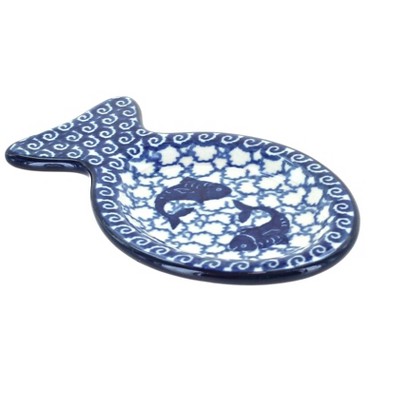 Blue Rose Polish Pottery Mosaic Beach Fish Spoon Rest