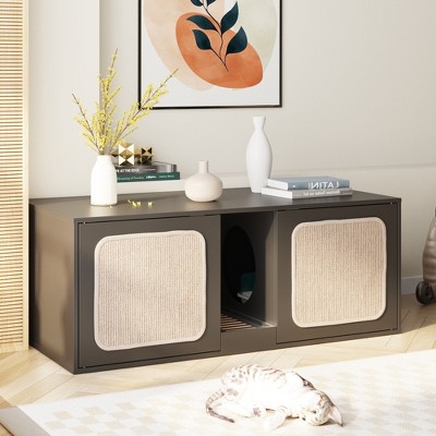 FUFU&GAGA Black Cat Cabinet Double Door Dual Space Magnetic Sisal Cabinet Door Separate Litter Collector Minimalist Modern Style