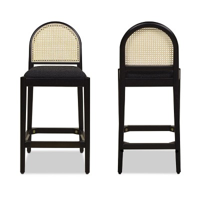 NicBex Dining Chairs Set of 2 Upholstered Chair Curved Back Cane Rattan Counter Stools, Fabric Accent for Kitchen, Bedroom