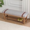 Bekrvio 44-Inch Teddy Fleece Upholstered Bench – Solid Wood Frame,Mid Century Modern Bench with PU Straps for Living Room, Bedroom - 4 of 4