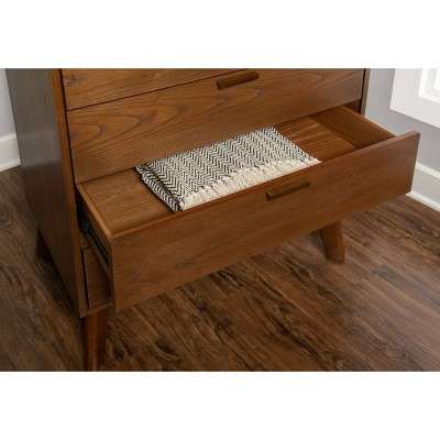 Reid Mid-Century Vertical 4-Drawer Walnut Chest with Bronze Hardware