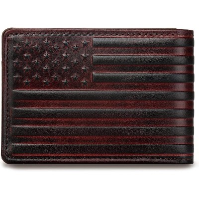 BEAFUP Men's Wallet,Flag Embossed Full Grain Leather Wallet,Vintage Western Leather Short Bifold Wallet Vintage Credit Cards Holder