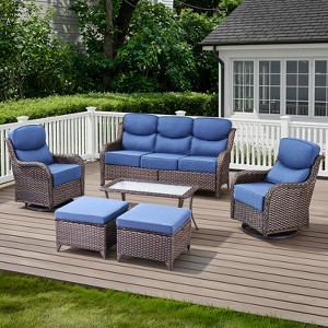 Belord 6 Pieces Outdoor Patio Furniture Set, 6-Inch Extra Thick Cushions High Back Patio Furniture Set with Swivel Chairs, Outdoor Conversation Set - 1 of 4