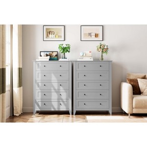 5 Drawers Dresser for Bedroom, Set of 2 Farmhouse Wood Chest of Drawers for Clothes, Storage Dressers Organizer with Handles & Deep Drawers - 1 of 4