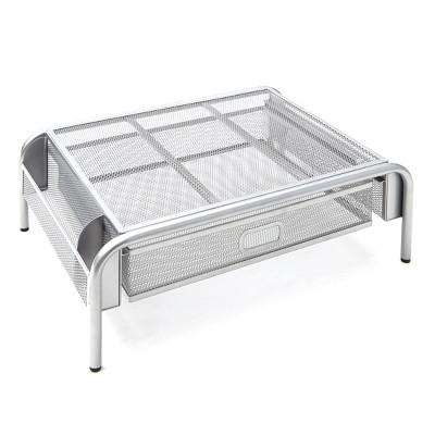 Lakeside Metal Grate Monitor Stand with Sliding Lower Drawer for the Desk