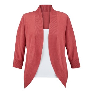 Collections Etc Open-Front Curved Hem 3/4 Sleeve Cardigan - 1 of 4