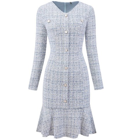 Женские платья INSPIRE CHIC Women's Bodycon Mermaid Tweed Long Sleeve Elegant Cocktail Fishtail Dresses Light Blue Small