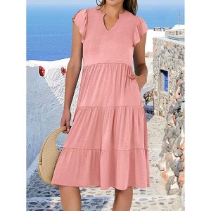 Womens Summer Ruffle Sleeve V Neck Midi Dress Casual Fit Flowy Ruffle Tiered Boho Dress - 1 of 4