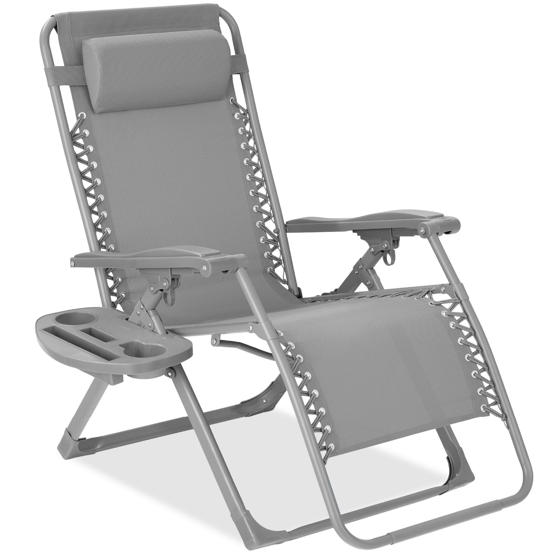 Best Choice Products Monochromatic Zero Gravity Chair, Folding Patio Recliner w/Side Tray, Headrest - Dove Gray