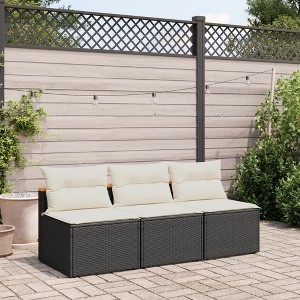 vidaXL Patio Sofas Armless with Cushions 2 pcs Black Poly Rattan - 1 of 4