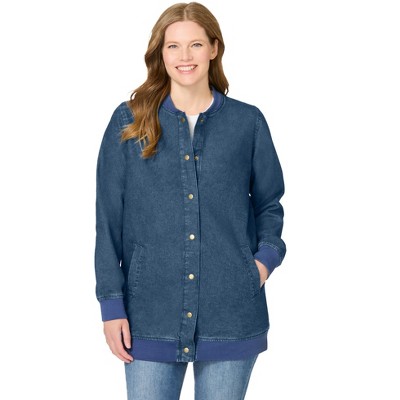 Woman Within Plus Size Denim Baseball Jacket