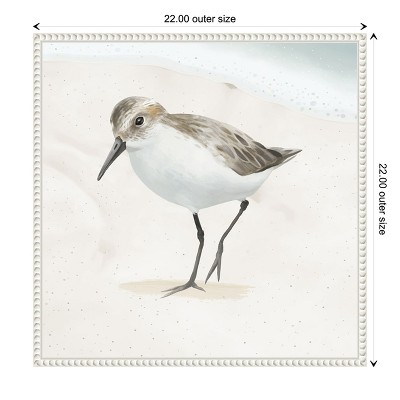 Beaded Framed Sandpiper Canvas Wall Art in Beige and White
