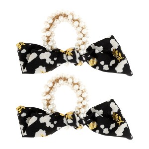 Unique Bargains Grace Flower Pearl Ribbon Bow Hair Elastic Band 2 Pcs - 1 of 4