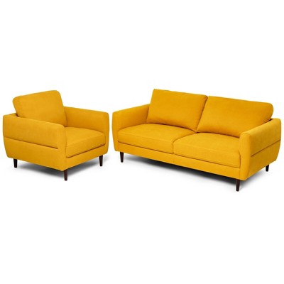 Tangkula 2 Pieces Living Room Sofa Set Modern Fabric Sofa Couch & Accent Chair Set