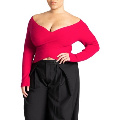 ELOQUII Women's Plus Size Wrap Front Cropped Sweater