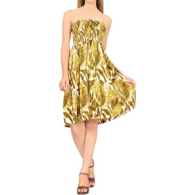 LA LEELA Women's House Daily Routine Evening Wear Tube Top Flowy Evening Casual Backless Dress Strapless for Women One Size Brown, Animal Icon