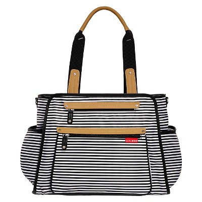 black and white striped diaper bag