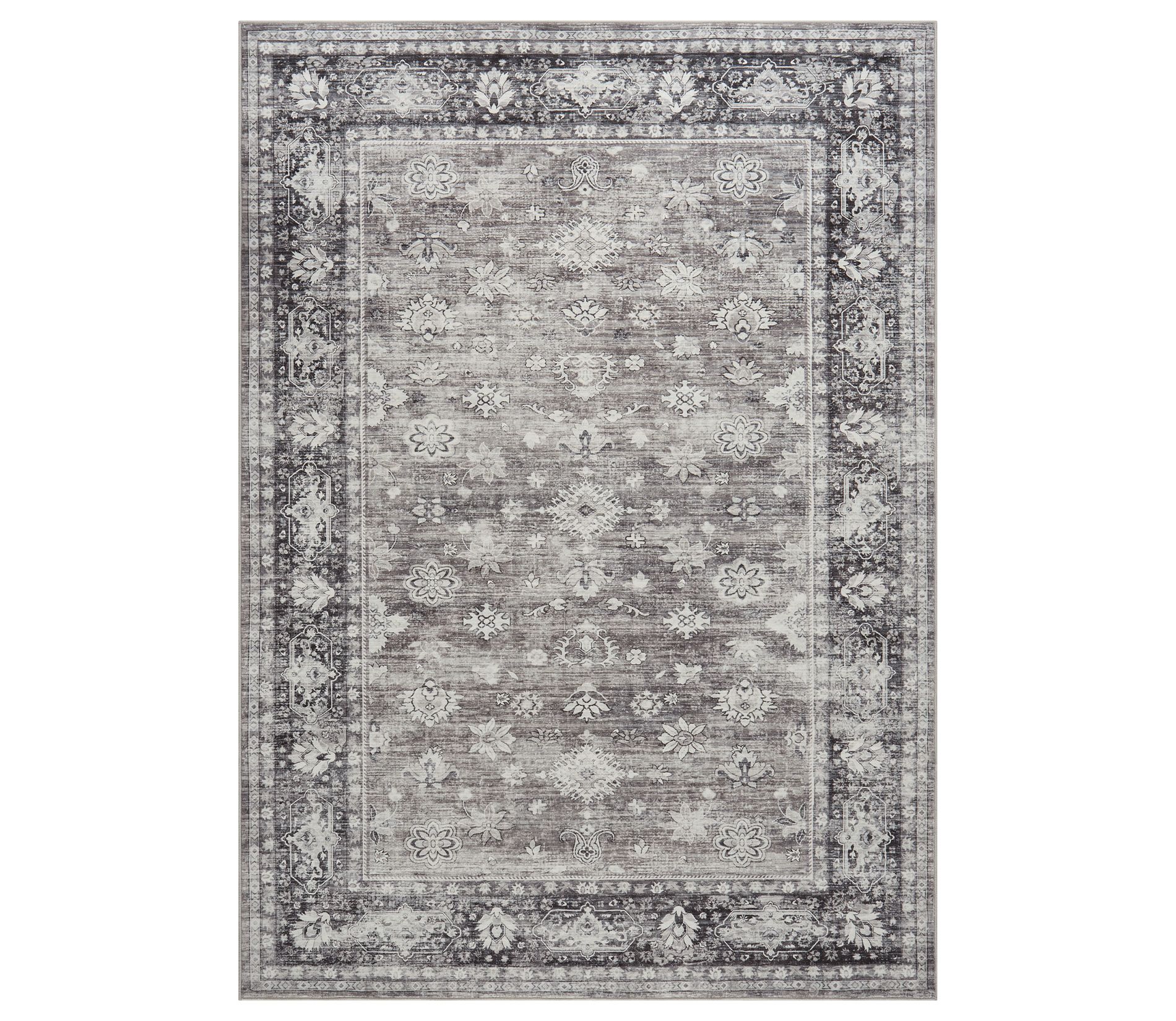 Area Rug 8'x10' Indoor Vintage Living Room Carpet Washable Distressed Rug Gray Floral Bedroom Rug Retro Accent Throw Rug Office Dining Room Nursery