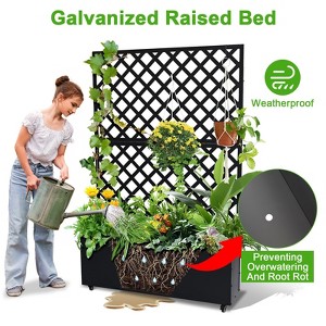 Metal Planter Box with Trellis, 71"x47"x12" Raised Garden Bed with Trellis & Wheels, Outdoor Garden Box with Privacy Screen & Drainage Holes - 1 of 4