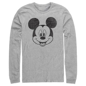 Men's Mickey & Friends Smiling Mickey Mouse Distressed Long Sleeve Shirt - 1 of 4