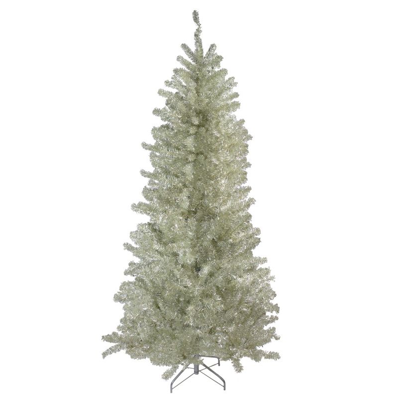 Northlight 9' Unlit Artificial Christmas Tree Metallic Sheer Champagne Tinsel, 1 of 8