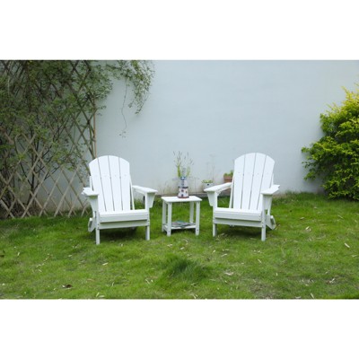 VisioGear 3 Pieces Folding Adirondack Chair Set, Outdoor Adirondack Chair Set with Side Table for Backyard, Whie, 21.92"*28.03"*35.23"