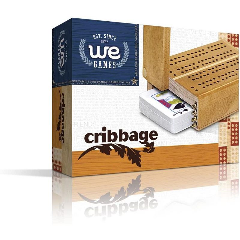 WE Games Mini Travel Cribbage Set - Nautical Print - Solid Wood 2 Track Board with Swivel Top and Storage for Cards and Metal Pegs, 3 of 4
