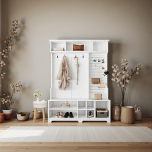 FURNIinspire Hall Trees Hall Tree With Shoe Bench, Coat Rack ,Shoe Storage, Clothes Rack, Storage Furniture For Hallways, White, 14.96"*57.48"*77.17" - 1 of 4