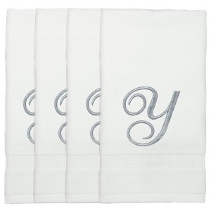 BC BARE COTTON Monogrammed Fingertip Towels, Personalized Gift, 11 x 18 Inches - Set of 4 - White - Silver Script - 1 of 1