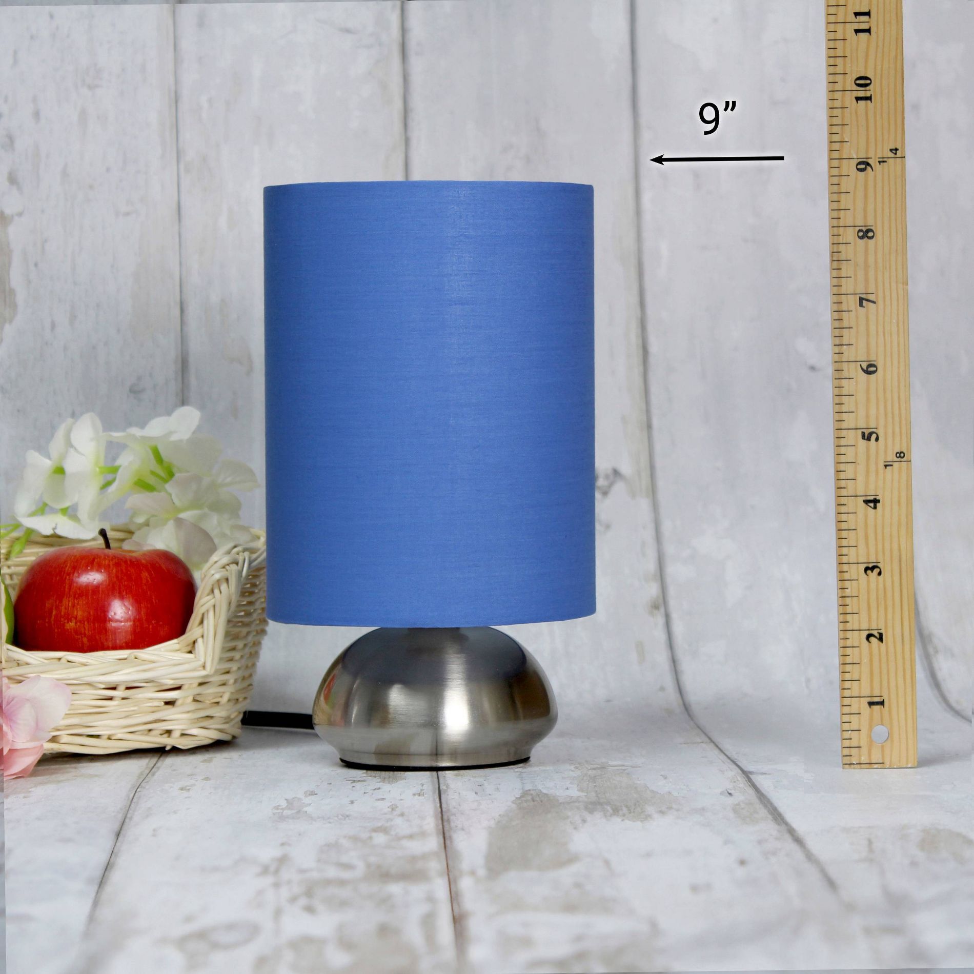 Creekwood Home 9" Chic Elongated Shade Mini Touch Lamp Brushed Nickel with Blue Shade