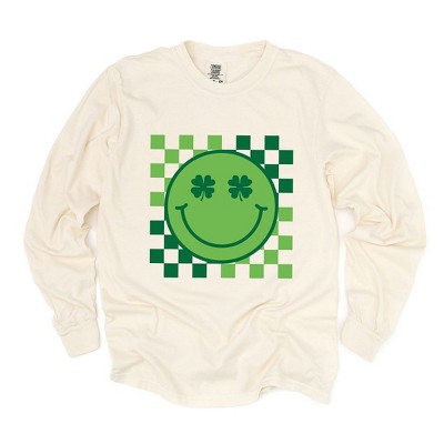 Simply Sage Market Women's Clover Eyes Smiley Long Sleeve Garment Dyed Tee