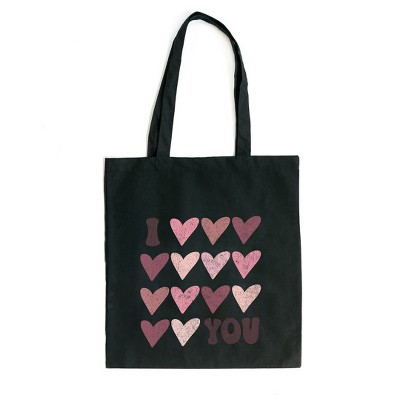 City Creek Prints I Heart You Distressed Canvas Tote Bag - 15x16 - Black