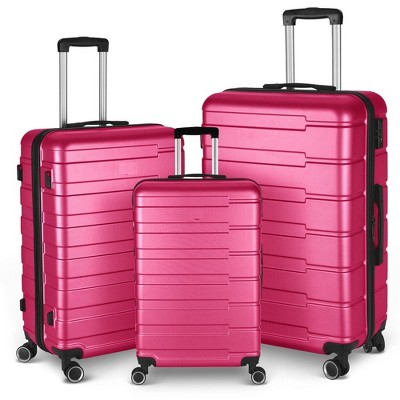 Luggage Set of 3, Suitcases with Spinner Wheels Hardside Expandable Luggage Suitcase Set with TSA Lock for Travel-Rose Red