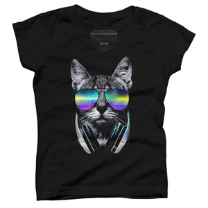 Girl's Design By Humans Music Lover Cat By clingcling T-Shirt - 1 of 3
