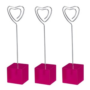 Unique Bargains Metal Resin Cube Base Heart Shape Pictures Memo Place Card Holder 3 Pcs - 1 of 4