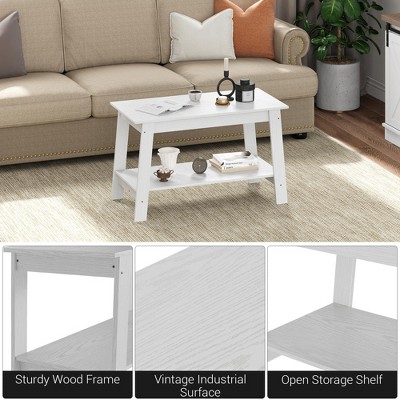 Coffee Table, 31.5" Modern Farmhouse Coffee Table with Storage Shelf, Compact Two-Tier Living Room Table, Easy Assembly MDF & PB Board Design