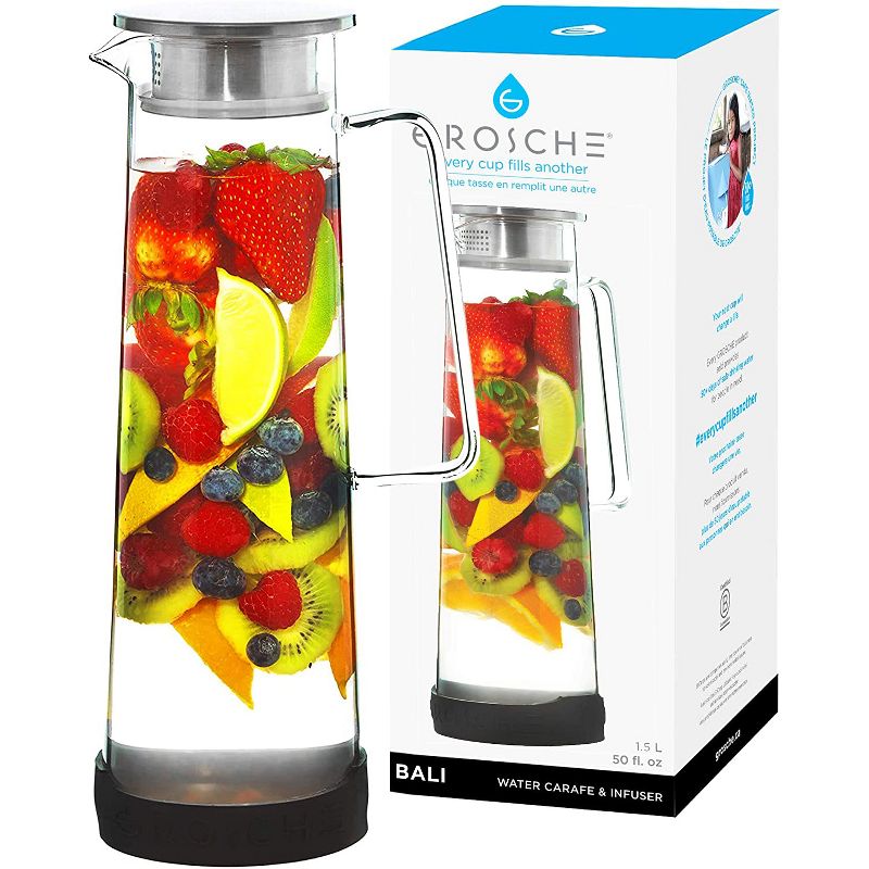 GROSCHE BALI Iced Tea & Infused Water Pitcher with Stainless Steel Infuser Lid, Sangria Pitcher, 50 fl oz. Capacity., 1 of 10