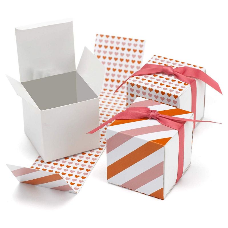Paper Frenzy Pink & Orange Heart Stripe Valentine's Day Favor Boxes with Ribbons, 2x2x2 (25 pack), 1 of 2