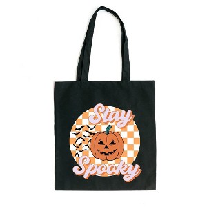 City Creek Prints Stay Spooky Bats Checkered Canvas Tote Bag - 15x16 - Black - 1 of 2