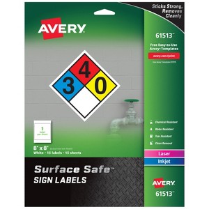 Avery Removable Label Safety Signs, 8" x 8", Printable, Water/Chemical Resistant, 15 Labels (61513) - 1 of 4