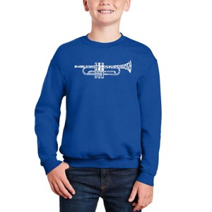 LA Pop Art Trumpet - Boy's Word Art Crewneck Sweatshirt - 1 of 3