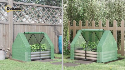 White Galvanized Steel Raised Garden Bed with Mini Greenhouse Cover