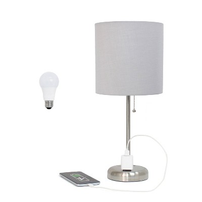 Oslo 19.5" Gray Metal Table Lamp with Fabric Shade and USB Port