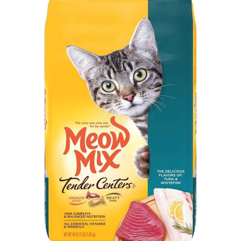 Meow Mix Tender Centers with Flavors of Tuna &#38; White Fish Adult Complete &#38; Balanced Dry Cat Food - 3lbs, 1 of 11
