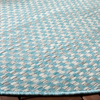 Reversible Light Blue and Grey Synthetic 59" Round Area Rug