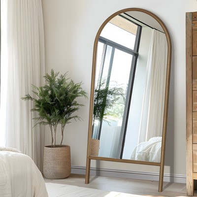 Wooakway Solid Wood Full Length Mirror Arch Accent Wall Mirror Novelty Cheval Mirror Black/Brown
