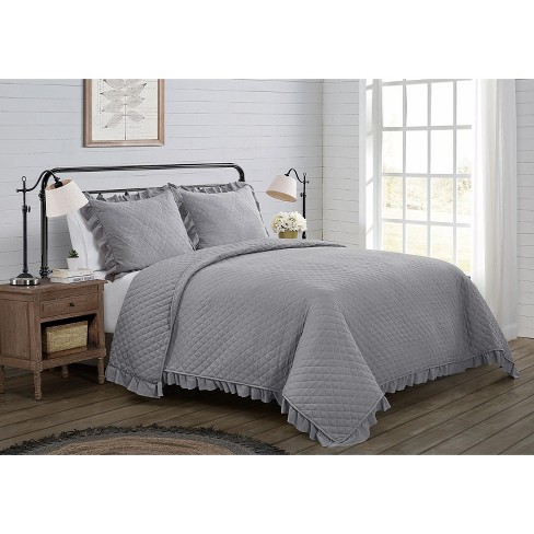 Vcny Home Farmhouse Savannah Ruffle Quilt Set Grey 2 Piece Twin