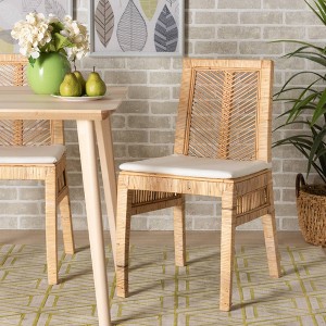 2pc Suci Rattan and Wood Dining Chair Set Natural/Brown - bali & pari: Mahogany Frame, Bohemian Style, Cushioned Seat - 1 of 4